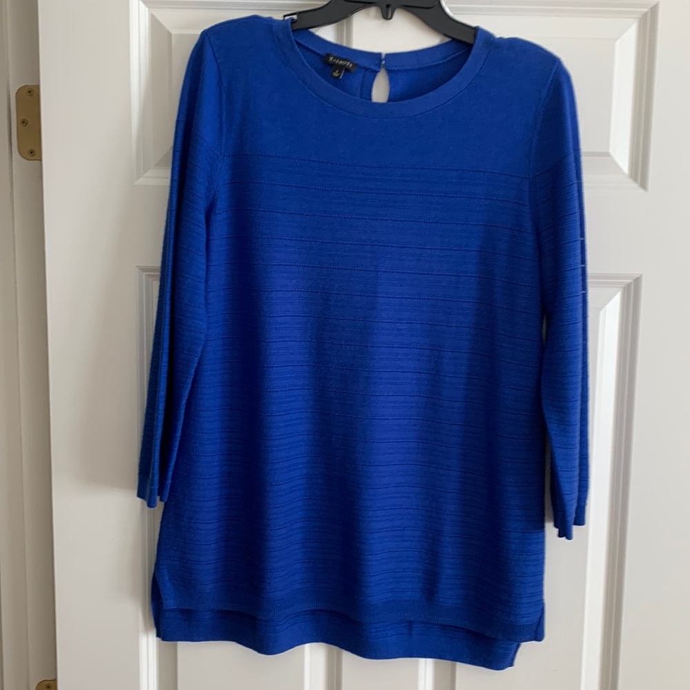 NWWT Royal Blue Crew Neck Sweater back with keyhole button closure BY Talbots